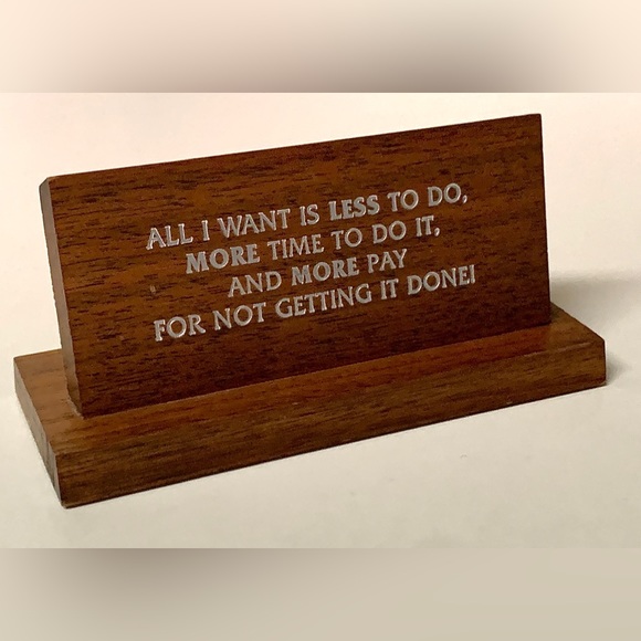 1970s Vintage Solid Walnut Wooden Work Office Desk Sign Plaque - Picture 8 of 16